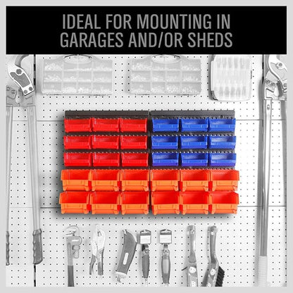HORUSDY Wall Mounted Storage Bins Parts Rack 30PC Organizer Garage Plastic Shop - Image 3