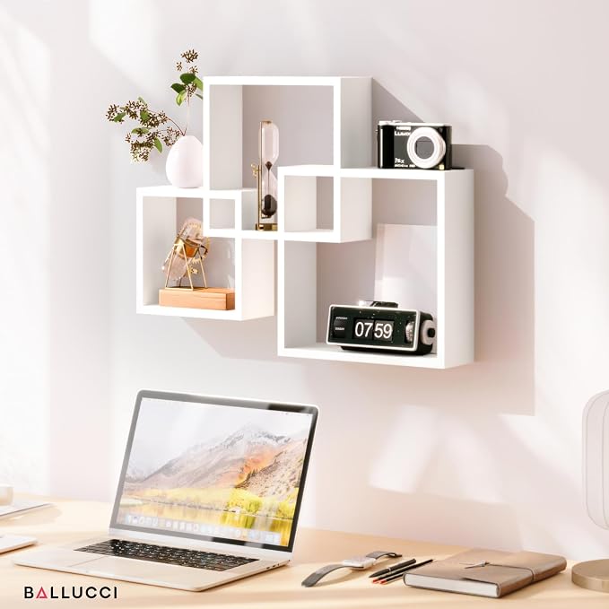 Ballucci Modern Interlocking Cube Floating Shelves, Wall Mount Wood Square - Image 2