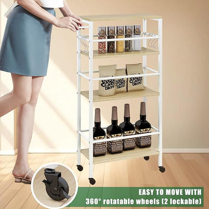 IBUYKE 7.8" Slim Rolling Cart, 4 Tier Metal Kitchen Laundry Storage Cart - Image 4