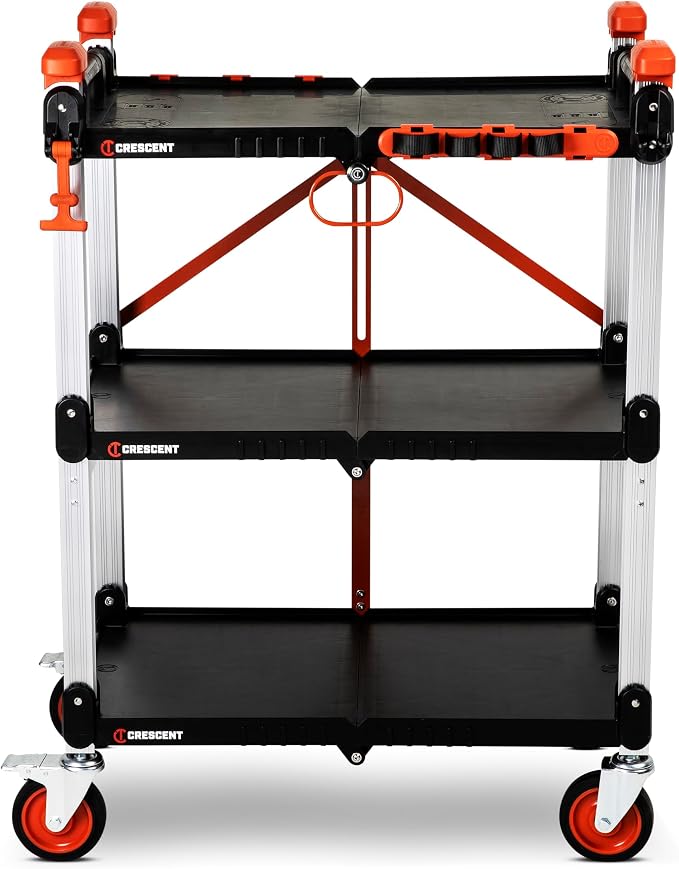 Crescent SITERUNNER, 3 Shelf Heavy Duty Folding Jobsite Cart by Crescent