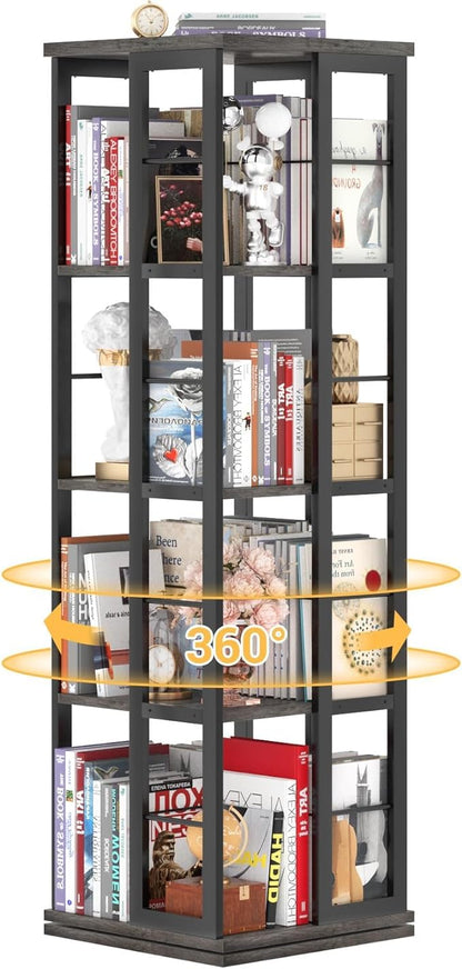 Aheaplus Rotating Bookshelf, 4-Tier Corner Bookshelf, 360 Display Wood Spinning by Aheaplus