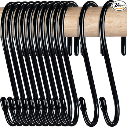 HiGift 24 Pack S Hooks for Hanging, 4-1/2 inch Large Black Vinyl Coated Metal S by HiGift
