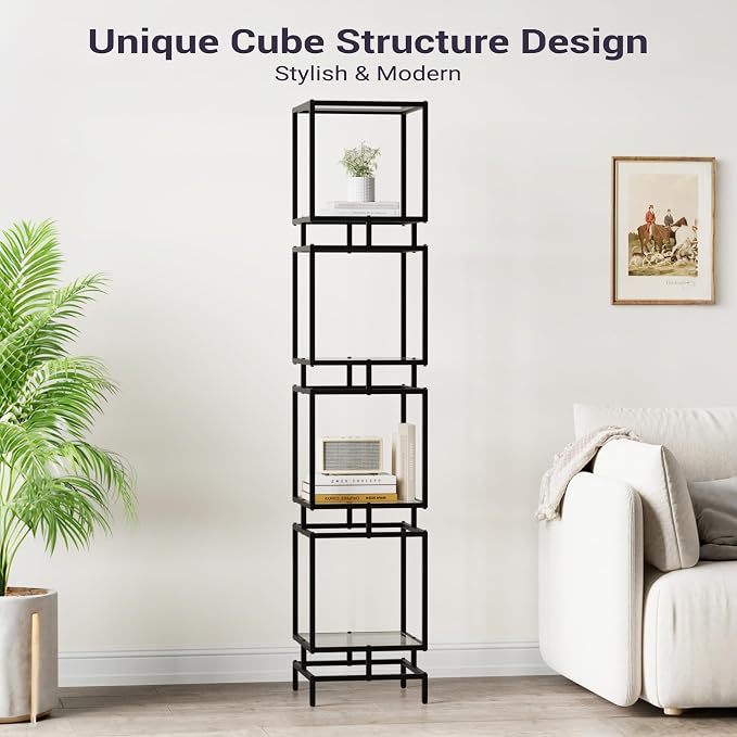 4 Cube Glass Shelf, 4-Tier Bookshelf, Display Shelf Rack, Metal Storage Rack - Image 6