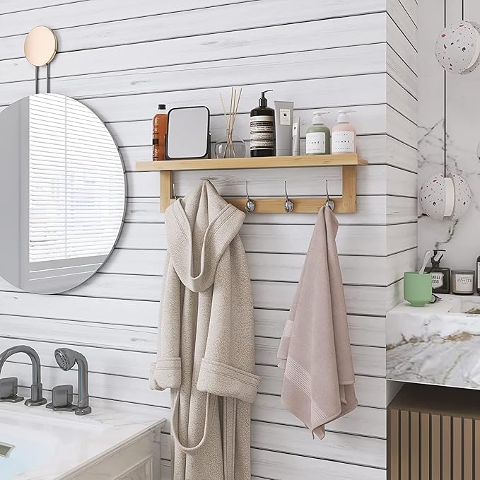 SMIBUY Coat Hooks with Shelf Wall-Mounted, 29.2 Inch Entryway Coat Rack - Image 3