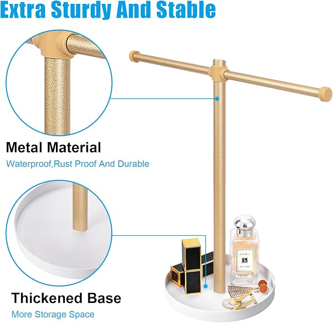 Necklace Stand Aesthetic Necklace Holder: 12.9" Glod Metal Necklace Organizer - Image 3