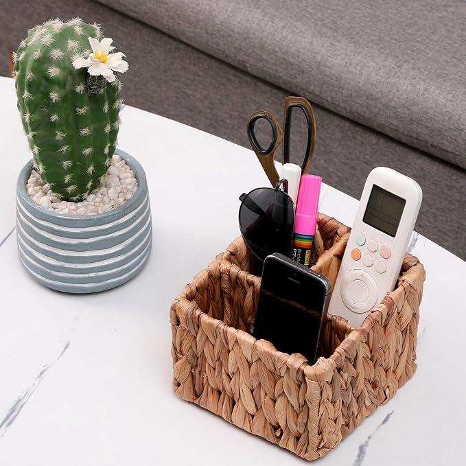 Wicker Remote Control Holder Hand Woven Water Hyacinth Storage Basket - Image 6