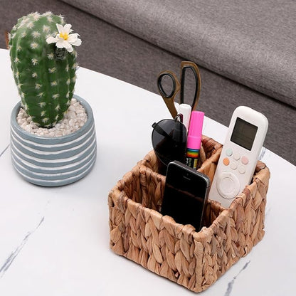 Wicker Remote Control Holder Hand Woven Water Hyacinth Storage Basket - Image 6
