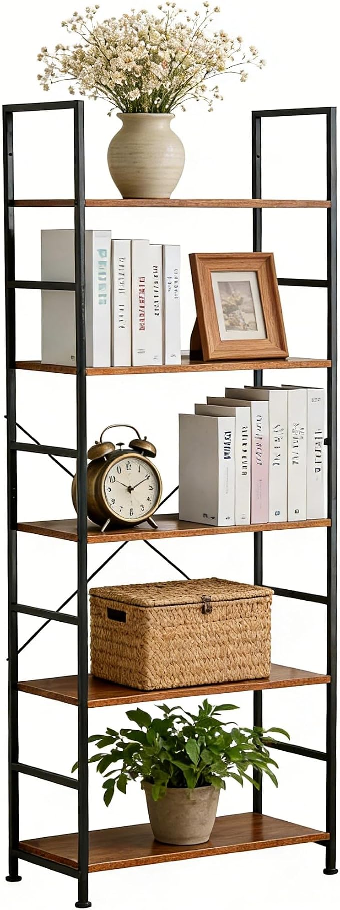 HealSmart 5 Tier Bookshelf, Free Standing Book Shelf Home Office Bookcase Shelf by HealSmart