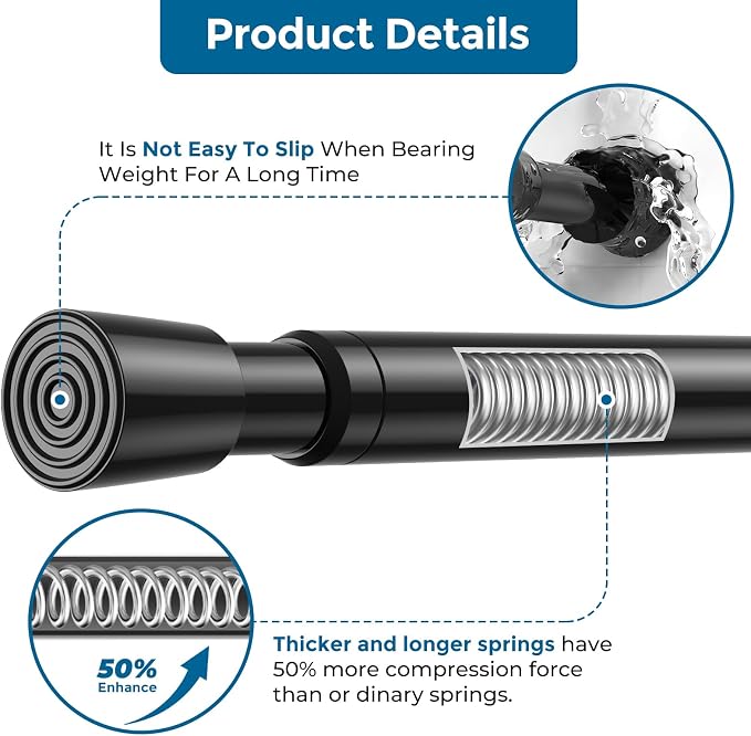 AIZESI 1-Pack Spring Tension Curtain Rod & 2 Holders, 26-39 Inch, no drilling - Image 8