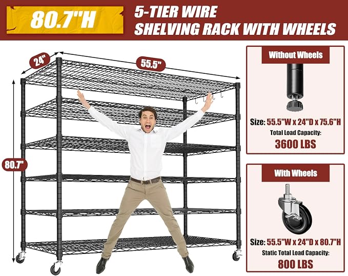 PrimeZone 6 Tier 80.7" H x 55.5" W x 24" D Wire Shelving - Image 3