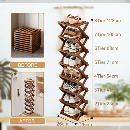 Comeon Bamboo Shoe Rack, Foldable Vertical Shoe Rack - Image 2