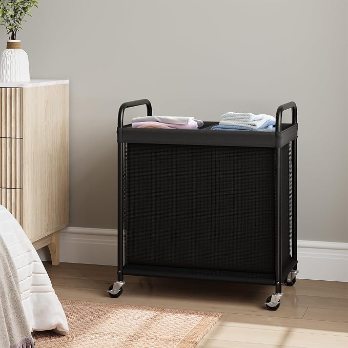 ELYKEN Laundry Hamper 2 Section, 100L Rolling Laundry Sorter - Image 9