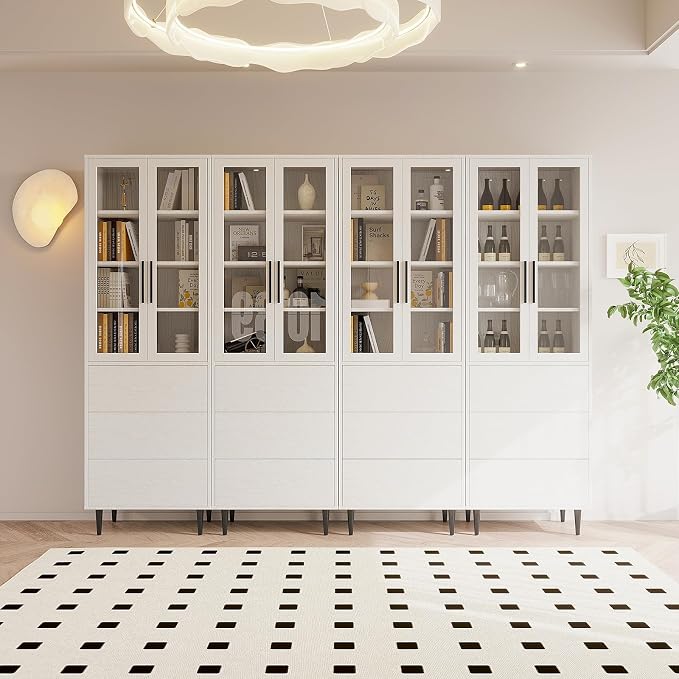 TUSY 70.9“ H Book Shelf with Drawers, 7-Tier Bookcase with Glass Doors - Image 8