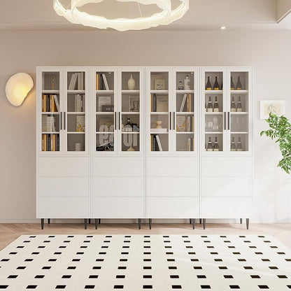 TUSY 70.9“ H Book Shelf with Drawers, 7-Tier Bookcase with Glass Doors - Image 8