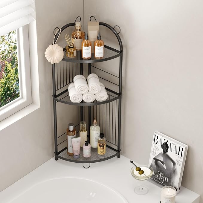 Corner Bathroom Shelf Metal Short Corner Stand Shelf Black Small Bathroom - Image 5