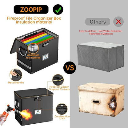 Fireproof File Organizer with Lock, Hard Safe Document Box, Filing Cabinet with - Image 3