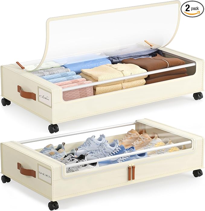LAMU Under Bed Storage with Wheels, 2 Pack Under Bed Storage Containers with by YourHome-OrganizationHelper
