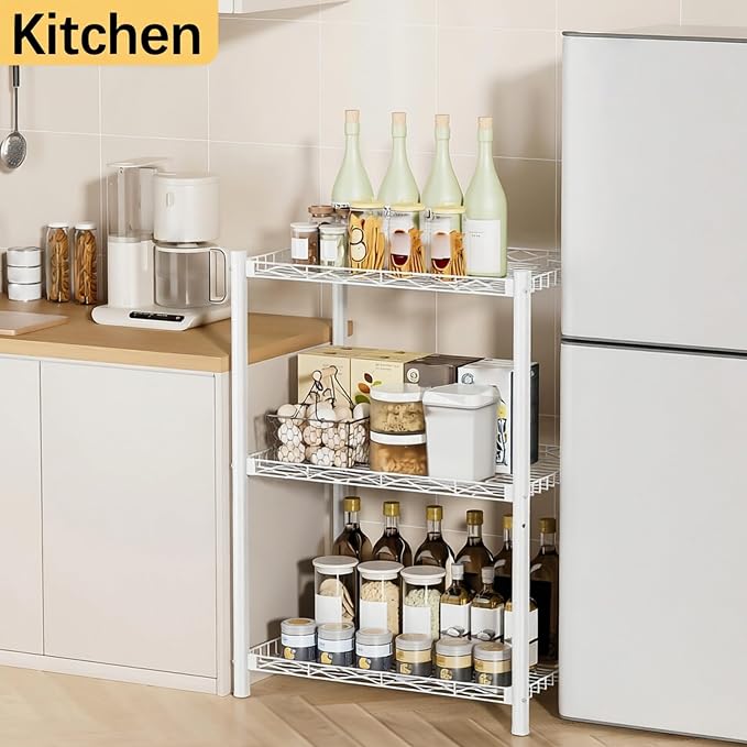 VETALLO 3 Tier White Wire Metal Shelving Unit | Storage Rack, Utility Corner - Image 5