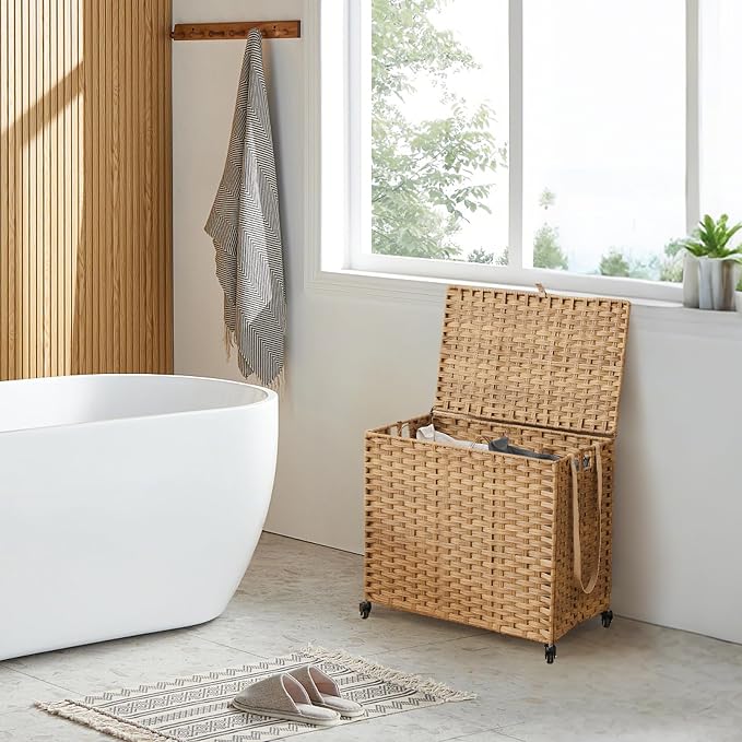 Laundry Hamper with Wheels, 34.3 Gallon Rolling Laundry Basket with Lid - Image 3