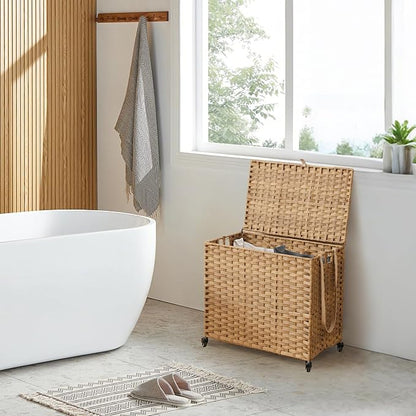 Laundry Hamper with Wheels, 34.3 Gallon Rolling Laundry Basket with Lid - Image 3