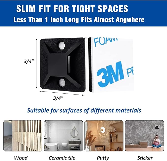 Strong Back-Glue Self Adhesive Cable Zip Tie Mounts Kit - Image 3