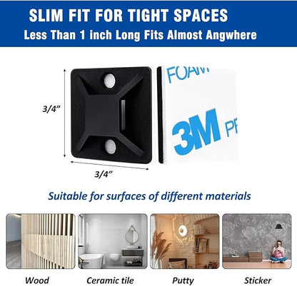 Strong Back-Glue Self Adhesive Cable Zip Tie Mounts Kit - Image 3