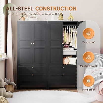 Letaya Metal Armoire Wardrobe Closet - Image 7