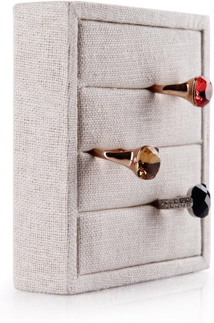 Oirlv linen 3 Slots Ring Earrings Display Trays Showcase Jewelry Organizer - Image 5