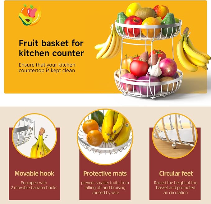 Sevenblue 2 Tier Fruit Bowl for Kitchen Counter - Image 3