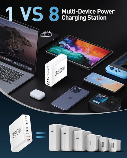 380W USB C Charger Block with 4 USB Cables Dual 100W Charging Station | 8-Port - Image 5