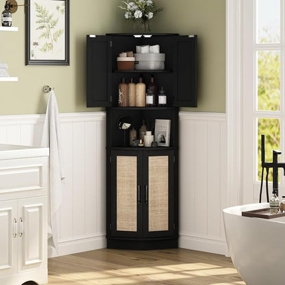 Tall Corner Cabinet, 64.7" Rattan Corner Storage Cabinet - Image 3