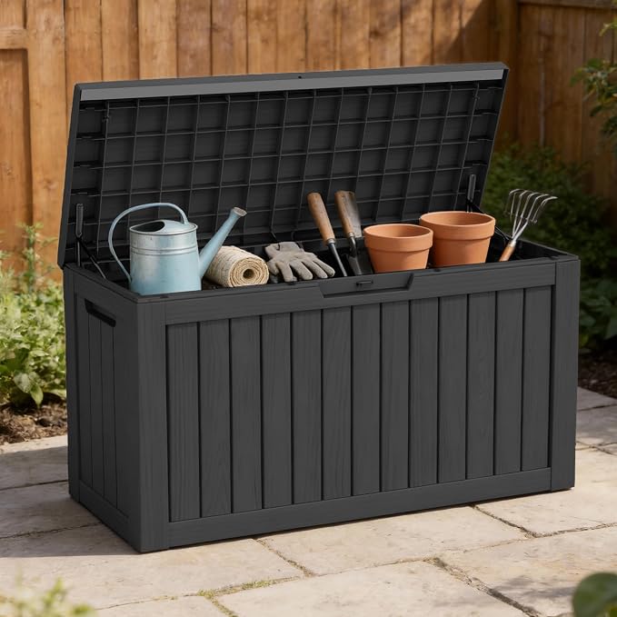 DRATO 85 Gallon Outdoor Deck Box, Weather-Resistant Resin Patio Storage Box - Image 6