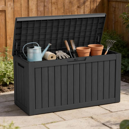 DRATO 85 Gallon Outdoor Deck Box, Weather-Resistant Resin Patio Storage Box - Image 6