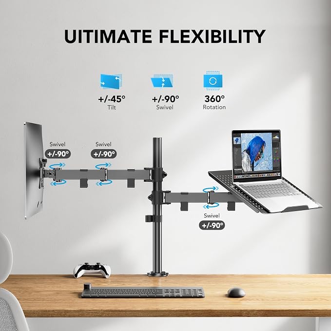 HUANUO Adjustable Monitor Stand, Single Arm Desk Mount - Image 4