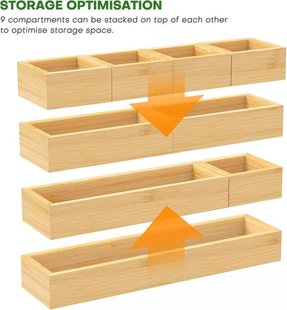 Bamboo Drawer Organizer Set, Junk Drawer Divider and Storage Trays Containers - Image 2