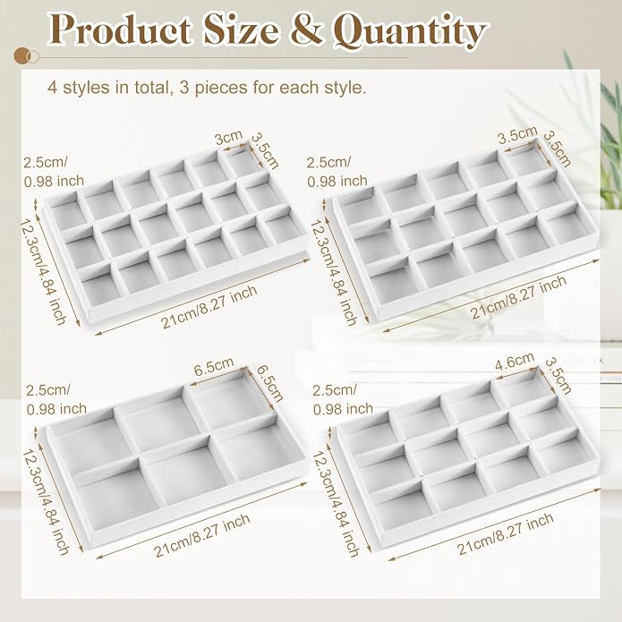 Junkin 12 Pcs Jewelry Tray Velvet Stackable Jewelry Organizer Trays Divided - Image 2
