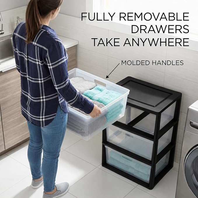 3 Drawer Storage Tower, Wide Plastic Floor Organizer - Image 7