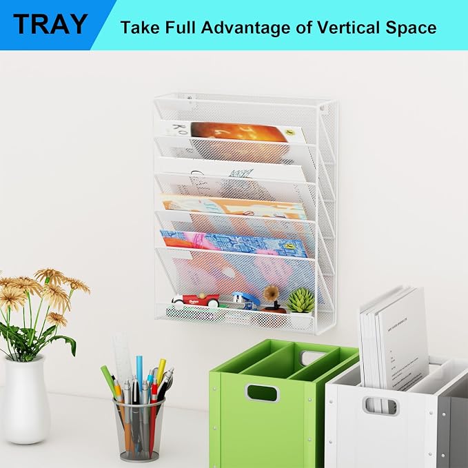 Wall File Organizer Holder Mesh Hanging Paper Document Holder, Vertical 6 - Image 7