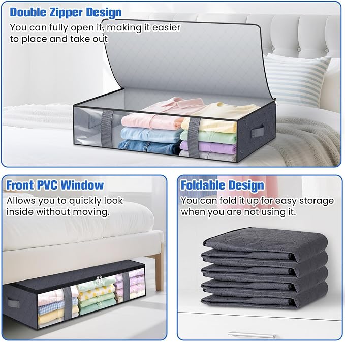 Under Bed Storage Containers, 4 Pack Blanket Storage Bags, Collapsible Storage - Image 4