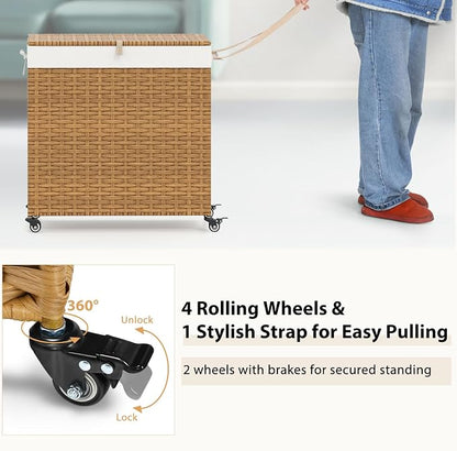Giantex Laundry Hamper w/Wheels, 3 Section Hamper 125L w/2 Removable Liner Bags - Image 5