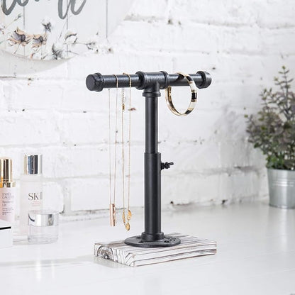 MyGift Industrial Pipe Black Metal T-Bar Adjustable Height Jewelry, Bracelet & by MyGiftHome