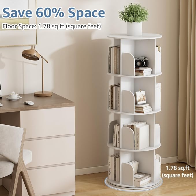 DUMOS 4 Tier Rotating Bookshelf Tower, Study Spinning Bookshelf - Image 4