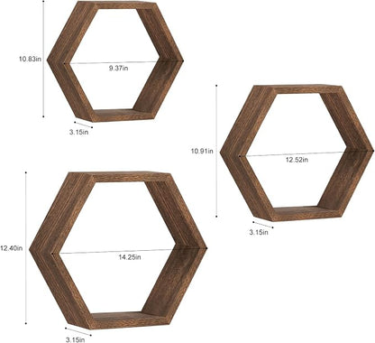 Hexagon Floating Shelves Set of 6 Farmhouse Honeycomb Wall Storage Shelf Wood - Image 3