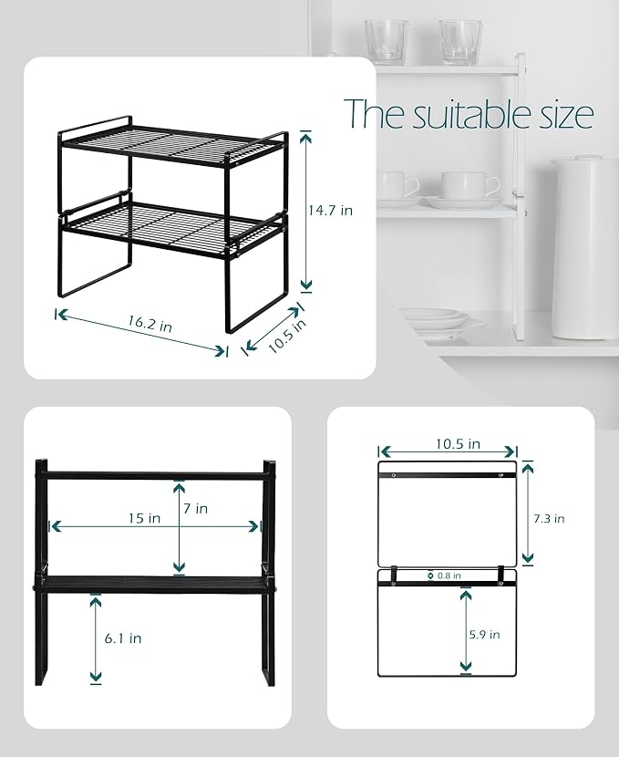 2Pack Kitchen Cabinet Shelf Counter Organizer Rack Pantry Storage Bathroom - Image 3