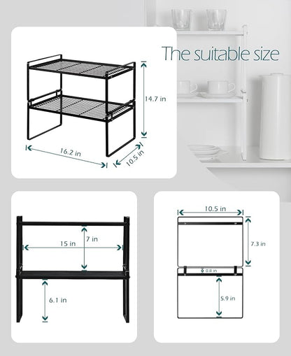 2Pack Kitchen Cabinet Shelf Counter Organizer Rack Pantry Storage Bathroom - Image 3