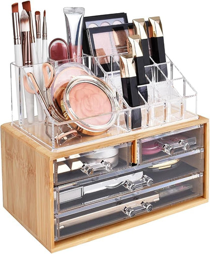 Ikee Design Bamboo Acrylic Makeup Organizer - Image 3
