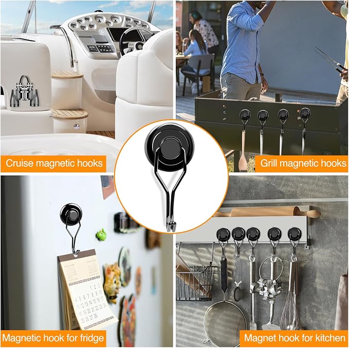 MIKEDE 120 LBS Black Magnetic Hooks, 6 Pack Swivel Swing Magnet Hooks Heavy Duty - Image 6