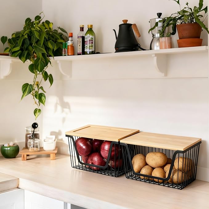 2 Pack Onion and Potato Storage Bins, Stackable Pantry Organizers Storage - Image 2