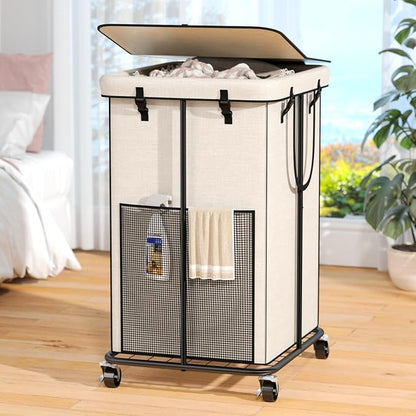 160L Laundry Hamper with Lid, Rolling Laundry Basket with Wheels, Large & Tall by OLLDIDE