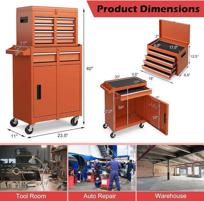 Goplus Tool Chest, 5 Drawers Rolling Tool Cabinet - Image 3